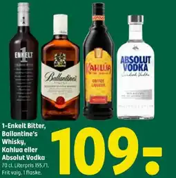 Coop 365 1-Enkelt Bitter, Ballantine's Whisky, Kahlua eller Absolut Vodka tilbud