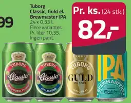 Fleggaard Tuborg (24 x 0,33 l) - Classic, Guld & Brewmaster IPA tilbud
