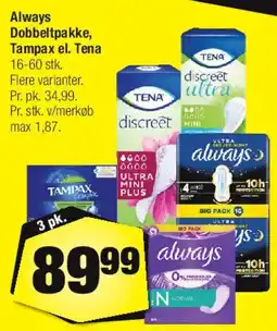 Calle Always / Tampax / Tena (dobbelpakke) tilbud