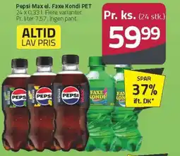 Fleggaard Pepsi Max el. Faxe Kondi PET tilbud