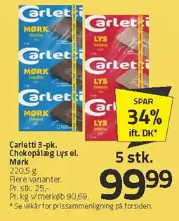 Fleggaard Carletti 3-pk. Chokopålæg Lys el. Mørk tilbud