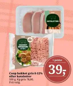Dagli'Brugsen COOP Hakket gris 8-12% eller koteletter tilbud