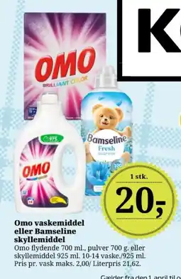 Dagli'Brugsen OMO Vaskemiddel eller bamseline skyllemiddel tilbud