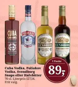 Dagli'Brugsen Cuba vodka, poliakov vodka, svendborg snaps eller halvbitter tilbud