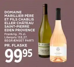 MENY DOMAINE MARILLIER PÈRE ET FILS CHABLIS ELLER CHÂTEAU SAINT-PIERRE EDEN PROVENCE tilbud