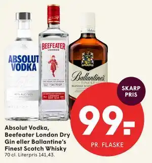 SPAR Absolut Vodka, Beefeater London Dry Gin eller Ballantine’s Finest Scotch Whisky tilbud
