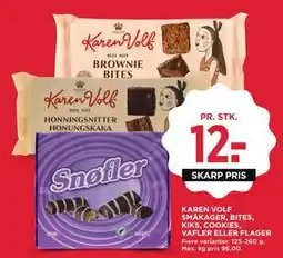 MENY KAREN VOLF SMÅKAGER, BITES, KIKS, COOKIES, VAFLER ELLER FLAGER tilbud
