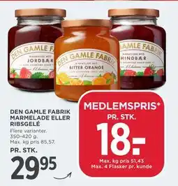 MENY DEN GAMLE FABRIK MARMELADE ELLER RIBSGELÉ tilbud