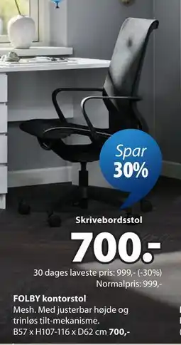 JYSK FOLBY kontorstol tilbud