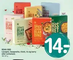 REMA 1000 REMA 1000 Lasagne, lasagnette, risret, ris og karry eller carbonara tilbud