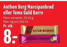 Min Købmand Anthon Berg Marcipanbrød eller Toms Guld Barre tilbud