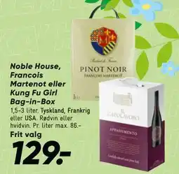 Bilka Noble House, Francois Martenot eller Kung Fu Girl Bag-in-Box tilbud