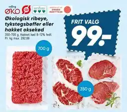 Bilka Økologisk ribeye, tykstegsbøffer eller hakket oksekød tilbud