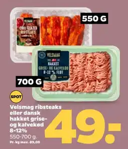 Netto VELSMAG Ribsteaks eller dansk hakket grise- og kalvekød 8-12% tilbud