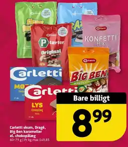Løvbjerg Carletti skum, Dragé, Big Ben karameller el. chokopålæg tilbud