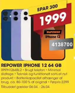 Punkt1 Repower iphone 12.64 gb RPIPH1264BL2 tilbud
