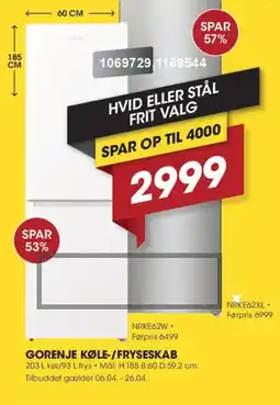 Punkt1 Gorenje køle-/fryseskab NRKE62XL/ NRKE62W tilbud