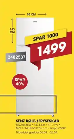 Punkt1 Senz køle-/fryseskab SECR143EW tilbud