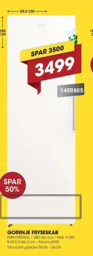 Punkt1 Gorenje fryseskab FNP619EEW5L tilbud