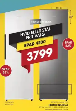 Punkt1 Hisense køleskab RPF185EIE / RPF185EWE tilbud