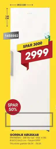 Punkt1 Gorenje køleskab RP619EEW5 tilbud