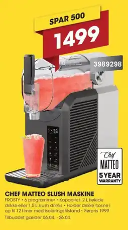 Punkt1 Chef Matteo slush maskine FROSTY tilbud