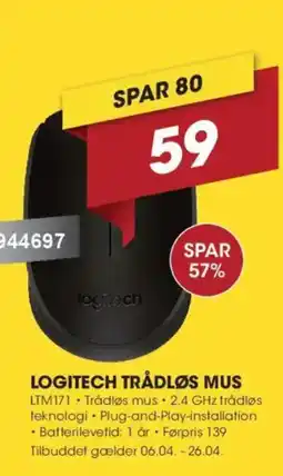 Punkt1 Logitech trådløs mus LTM171 tilbud