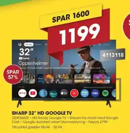 Punkt1 Sharp 32" HD google TV 32HF2465E tilbud