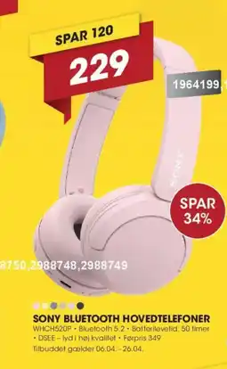 Punkt1 SONY Bluetooth hovedtelefoner WHCH520P tilbud