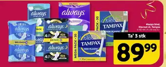 Løvbjerg Always bind, Discreet el. Tampax tilbud