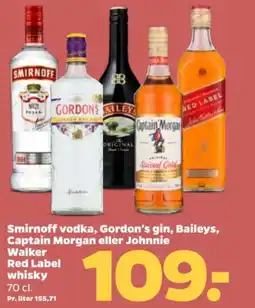 Netto Smirnoff vodka, Gordon's gin, Baileys, Captain Morgan eller Johnnie Walker Red Label whisky tilbud
