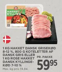MENY 1 kg hakket dansk grisekød / 800 g koteletter tilbud