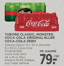 MENY Tuborg Classic, Monster, Coca‑Cola Original eller Coca‑Cola Zero tilbud