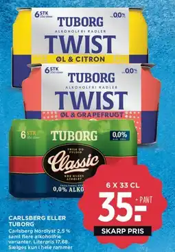 MENY Carlsberg eller Tuborg alkoholfri (6 x 33 cl) tilbud