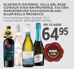 MENY Udvalgte vine (Scaranto, Villa del Rose, Kia Ora, Bolla Prosecco) tilbud