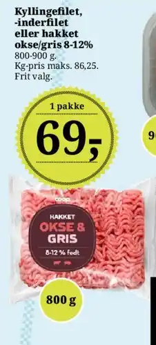 Dagli'Brugsen Kyllingefilet, inderfilet eller hakket okse/gris 8-12% tilbud