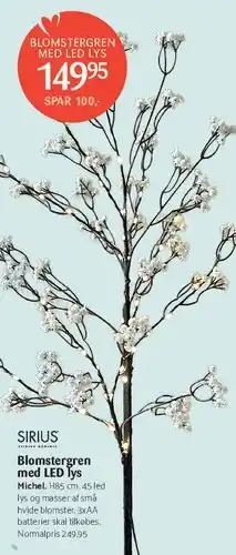 Kop & Kande SIRIUS Blomstergren med LED-lys tilbud