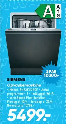 Bilka Siemens opvaskemaskine tilbud