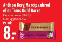 Min Købmand Anthon Berg Marcipanbrød eller Toms Guld Barre tilbud
