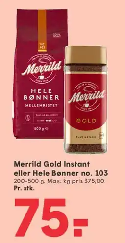 SPAR Merrild Gold Instant eller Hele Bønner tilbud