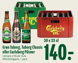 Min Købmand Grøn Tuborg, Tuborg Classic eller Carlsberg Pilsner (30 x 33 cl) tilbud