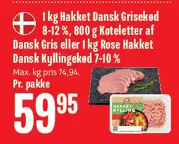 Min Købmand 1 kg Hakket Dansk Grisekød / Koteletter af Dansk Gris eller Hakket Dansk Kyllingekød tilbud