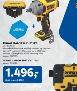 Davidsen DEWALT Slagnøgle 1/2" 18 v + DEWALT topnøglesæt 1/2" 7 dele tilbud
