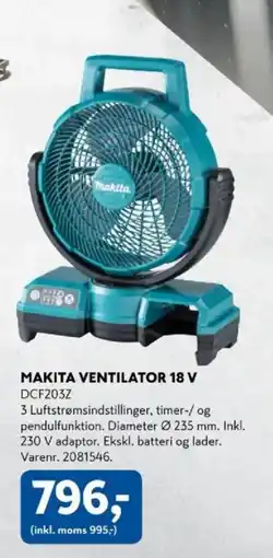Davidsen Makita ventilator 18 v tilbud