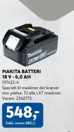 Davidsen Makita batteri 18 v - 6,0 ah tilbud