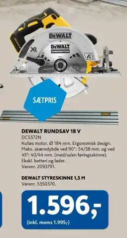 Davidsen DEWALT Rundsav + DEWALT styreskinne 1,5 m tilbud