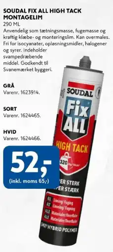Davidsen Soudal fix all high tack montagelim tilbud