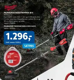 Davidsen MILWAUKEE græstrimmer 18 v +MILWAUKEE trimmertråd 2 mm x 45 m tilbud