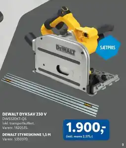 Davidsen DEWALT Dyksav 230 v + DEWALT styreskinne 1,5 m tilbud