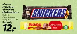 Bilka Mentos / Marabou / Mars chokoladebarer tilbud